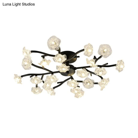 Modern Metal Flower Semi Flush Mount Ceiling Light In Black For Living Room