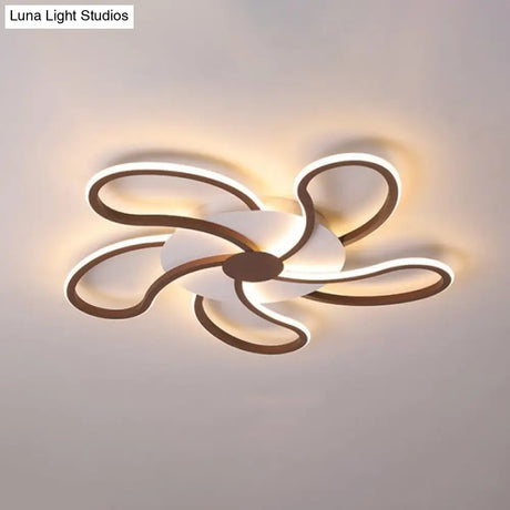 Modern Metal Flush Light With Brown Flower Ceiling Design - Warm/White Led Indoor Lighting (5/6/7