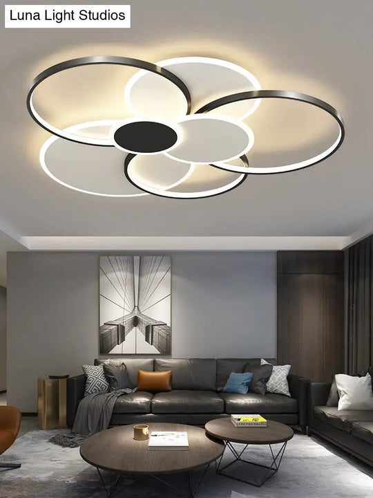 Modern Metal Flush Mount Ceiling Light Fixture With Multi-Ring Design For Living Room