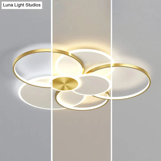 Modern Metal Flush Mount Ceiling Light Fixture With Multi-Ring Design For Living Room