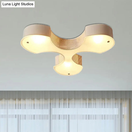Modern Metal Flush Mount Light With 3 Bulbs & Mesh Detail - White Flower Design
