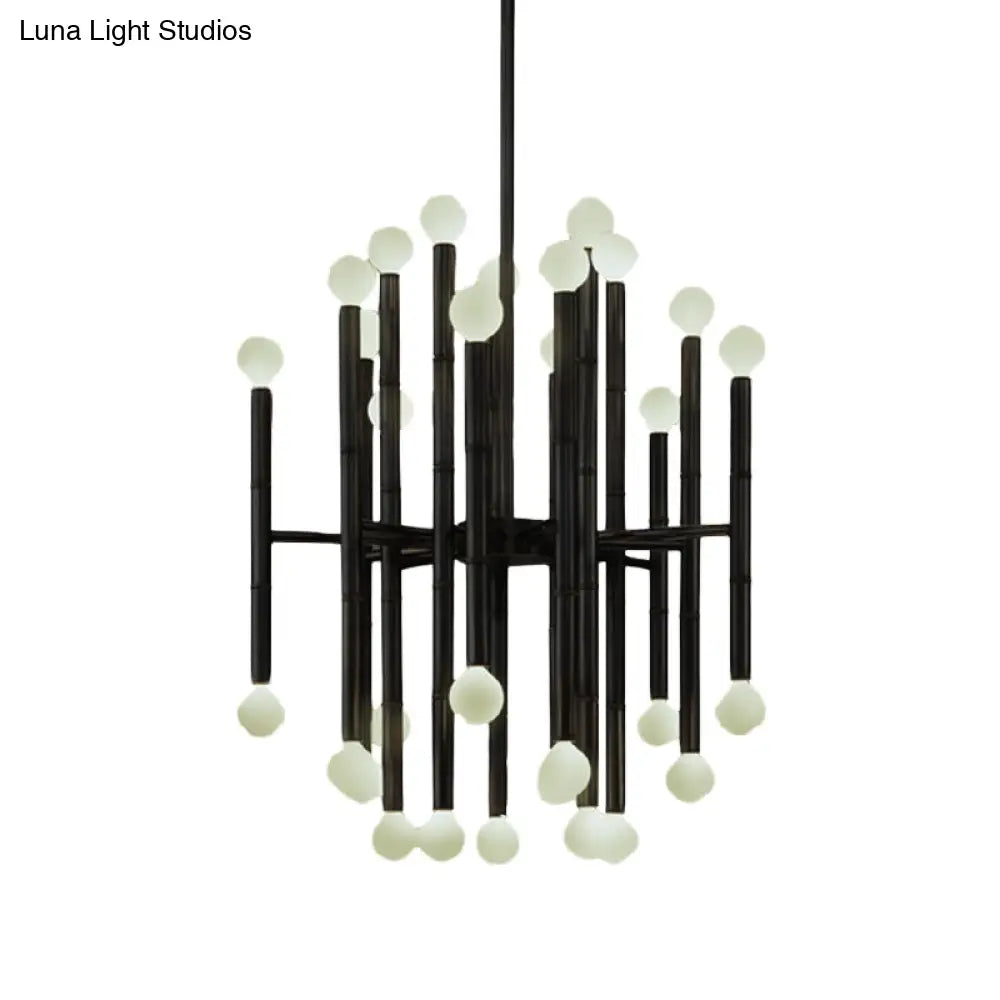 Modern Metal Flute Chandelier - 30 Lights Black/Silver/Gold Living Room Suspension Light