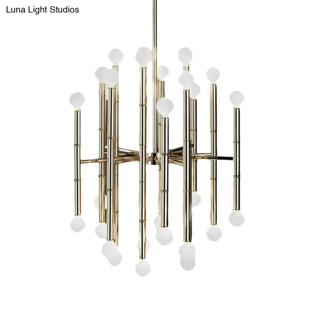 Modern Metal Flute Chandelier - 30 Lights Black/Silver/Gold Living Room Suspension Light