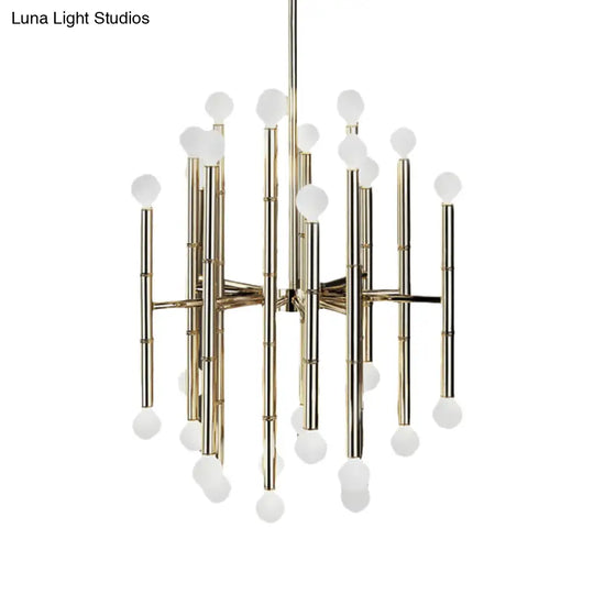 Modern Metal Flute Chandelier - 30 Lights Black/Silver/Gold Living Room Suspension Light
