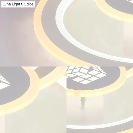 Modern Metal Geometric Flush Ceiling Light In Matte White With Led Warm/White Lighting