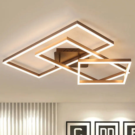 Modern Metal Geometric Semi Flush Light With Led 2/3/4 Lights In Brown White/Warm 3 / Warm
