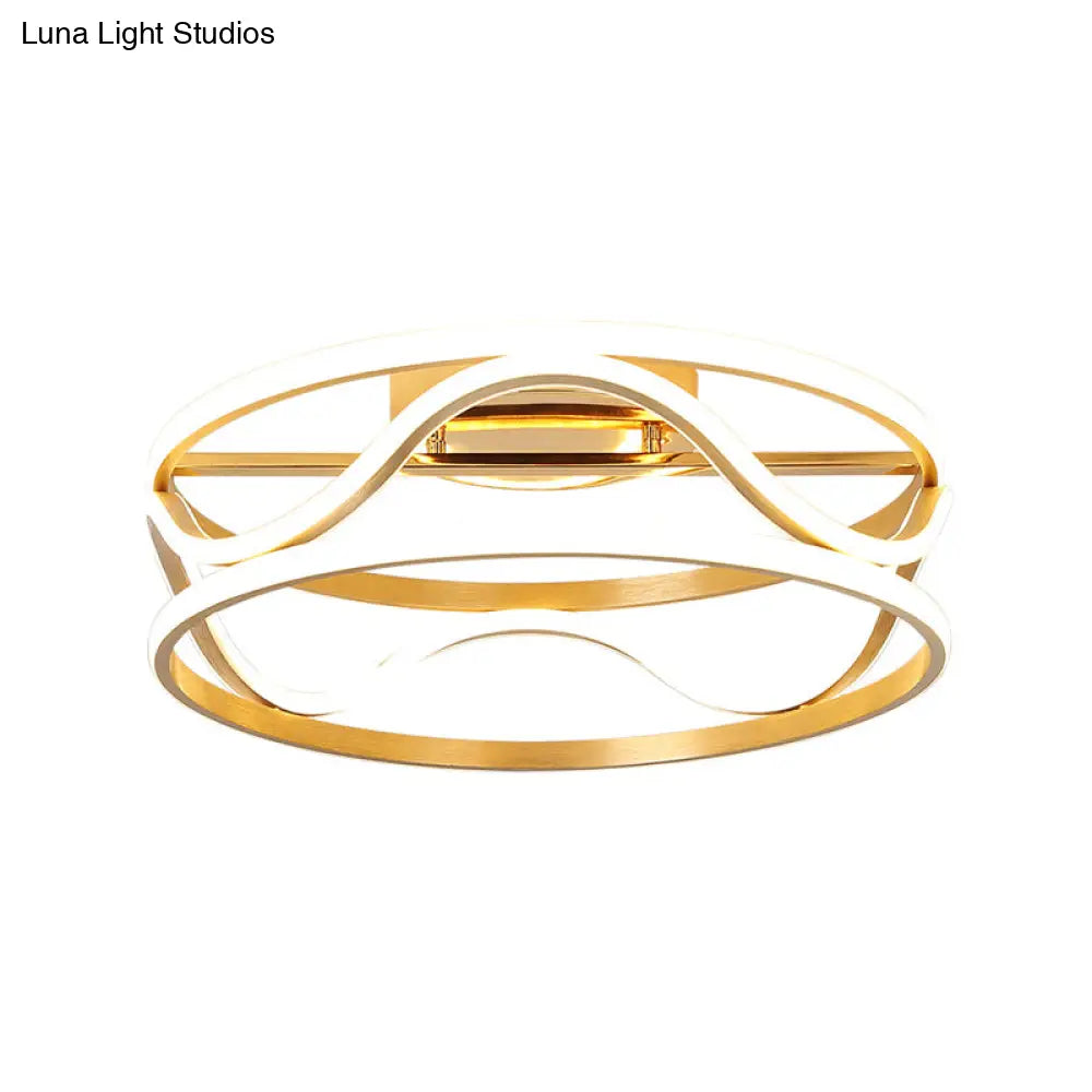 Modern Metal Gold Drum Flush Mount Ceiling Light – Led Fixture For Bedroom Warm/White