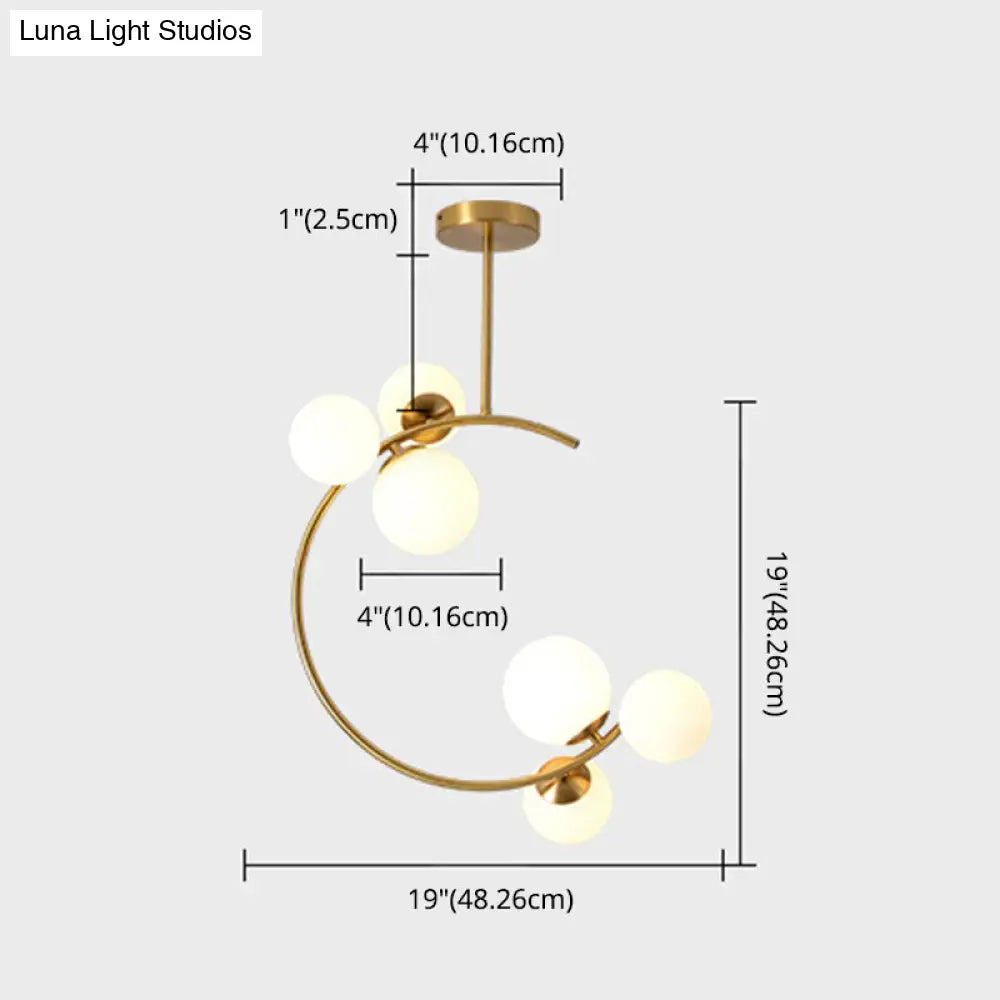 Modern Metal Hanging Chandelier In Gold With Globe Glass Shade - Bedroom Ceiling Light