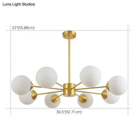 Modern Metal Hanging Chandelier With Opal Glass Shade - Gold Ceiling Light For Living Room