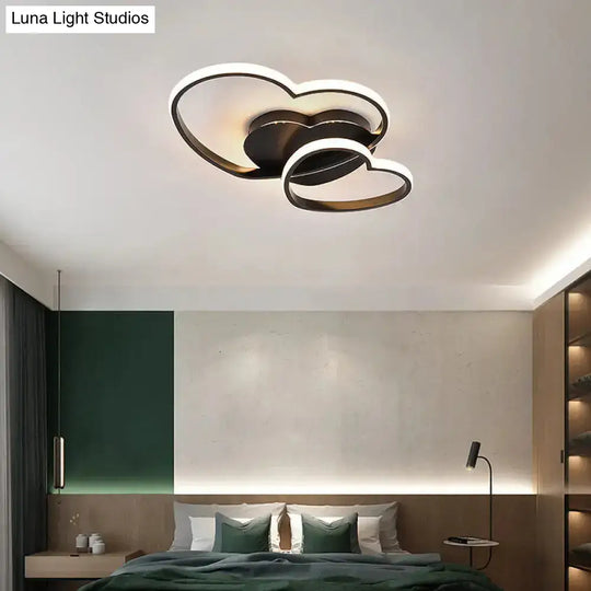 Modern Metal Heart Flush Mount Led Ceiling Light For Bedroom Black / Small