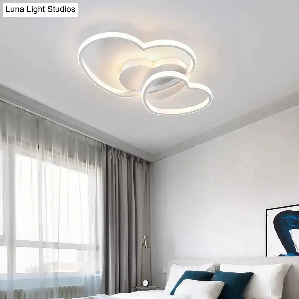 Modern Metal Heart Flush Mount Led Ceiling Light For Bedroom White / Small