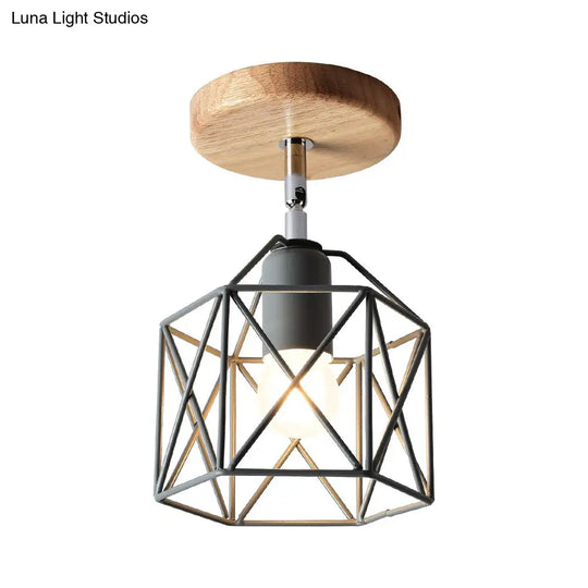 Modern Metal Hexagon Ceiling Light - Gray/White/Pink/Yellow/Blue/Green Semi Flush Mount For Bedroom