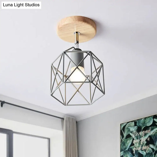Modern Metal Hexagon Ceiling Light - Gray/White/Pink/Yellow/Blue/Green Semi Flush Mount For Bedroom