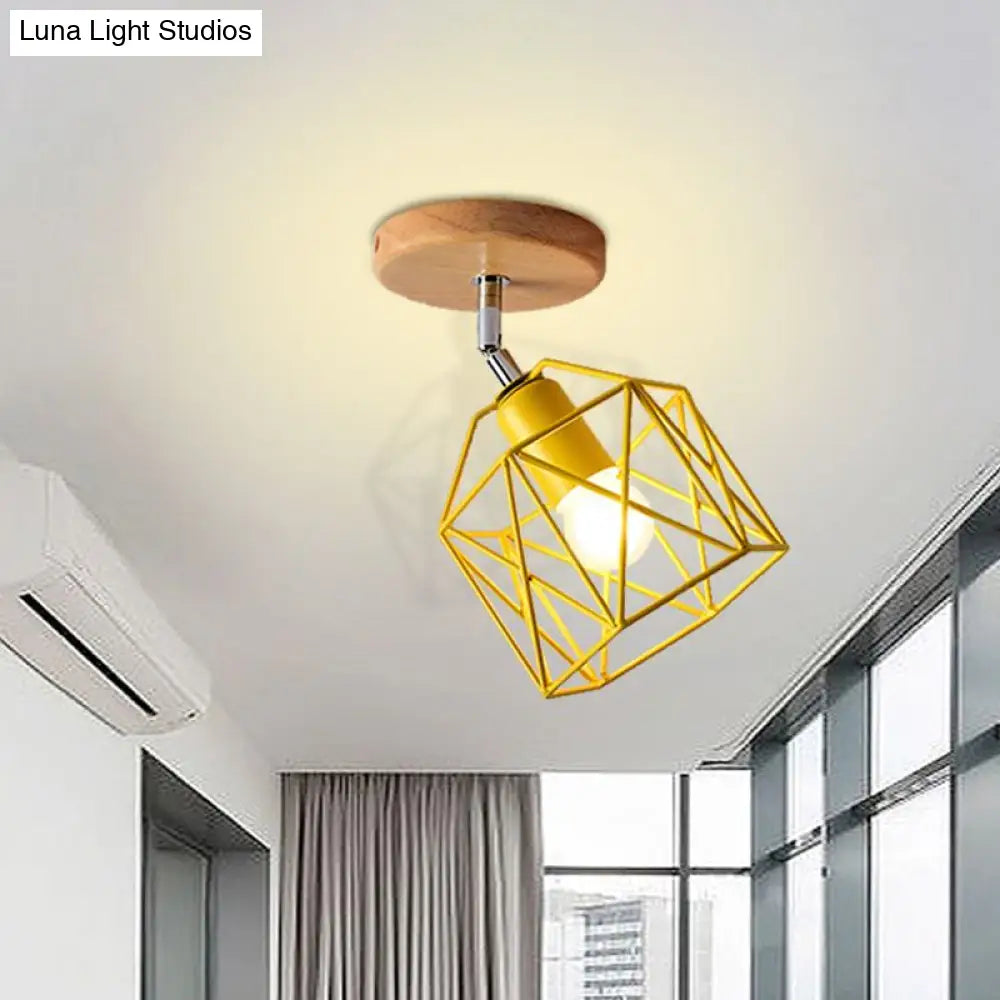 Modern Metal Hexagon Ceiling Light - Gray/White/Pink/Yellow/Blue/Green Semi Flush Mount For Bedroom