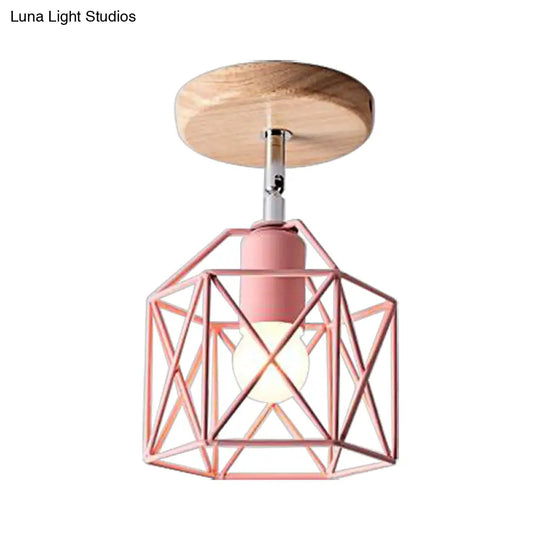 Modern Metal Hexagon Ceiling Light - Gray/White/Pink/Yellow/Blue/Green Semi Flush Mount For Bedroom