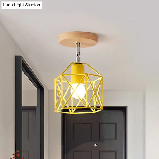 Modern Metal Hexagon Ceiling Light - Gray/White/Pink/Yellow/Blue/Green Semi Flush Mount For Bedroom