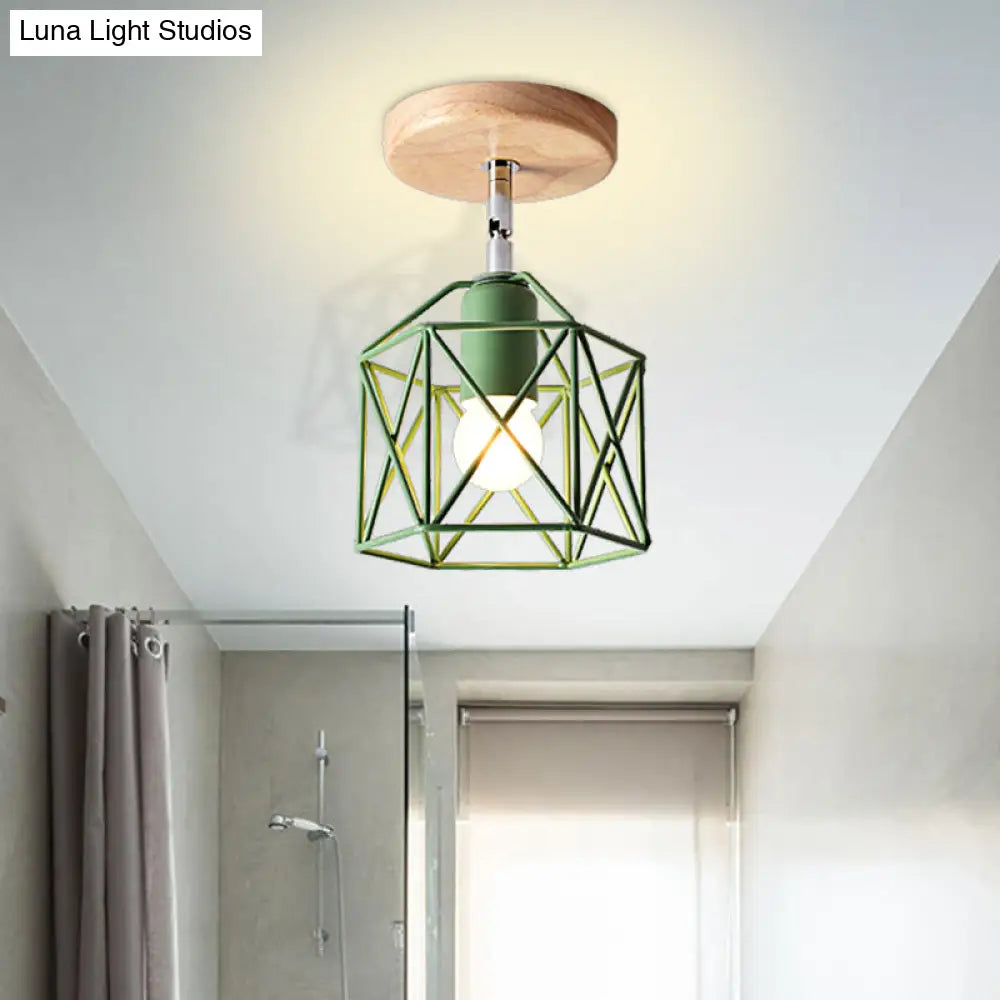 Modern Metal Hexagon Ceiling Light - Gray/White/Pink/Yellow/Blue/Green Semi Flush Mount For Bedroom