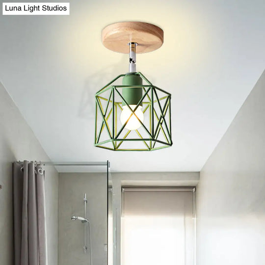 Modern Metal Hexagon Ceiling Light - Gray/White/Pink/Yellow/Blue/Green Semi Flush Mount For Bedroom
