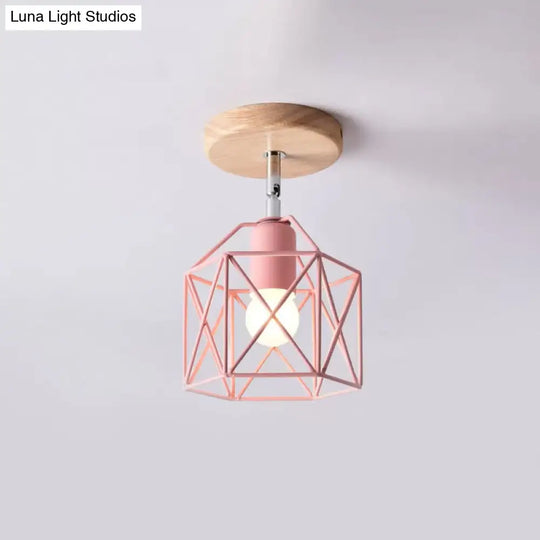 Modern Metal Hexagon Ceiling Light - Gray/White/Pink/Yellow/Blue/Green Semi Flush Mount For Bedroom