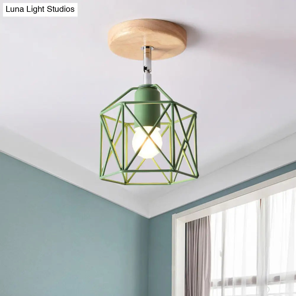 Modern Metal Hexagon Ceiling Light - Gray/White/Pink/Yellow/Blue/Green Semi Flush Mount For Bedroom