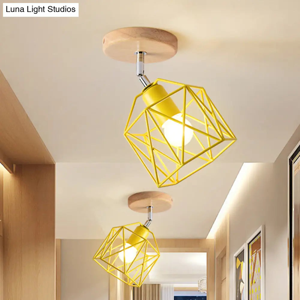 Modern Metal Hexagon Ceiling Light - Gray/White/Pink/Yellow/Blue/Green Semi Flush Mount For Bedroom