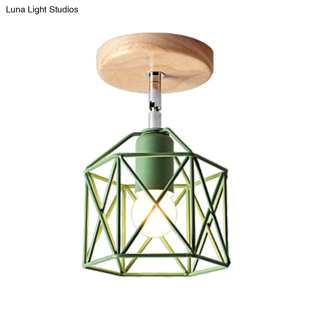 Modern Metal Hexagon Ceiling Light - Gray/White/Pink/Yellow/Blue/Green Semi Flush Mount For Bedroom
