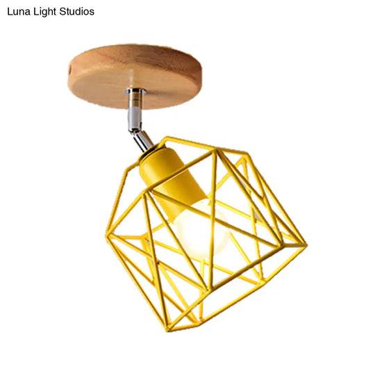 Modern Metal Hexagon Ceiling Light - Gray/White/Pink/Yellow/Blue/Green Semi Flush Mount For Bedroom