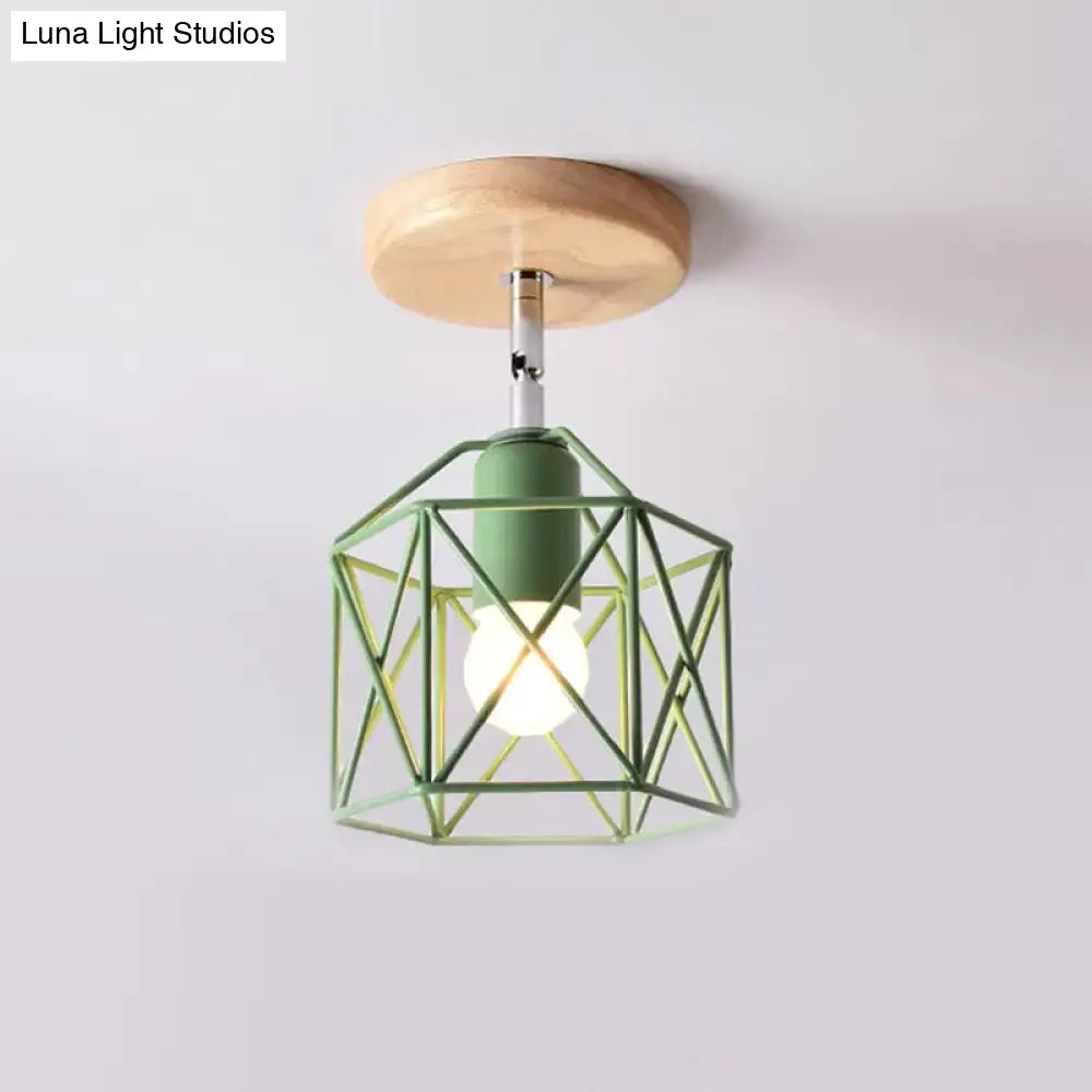 Modern Metal Hexagon Ceiling Light - Gray/White/Pink/Yellow/Blue/Green Semi Flush Mount For Bedroom