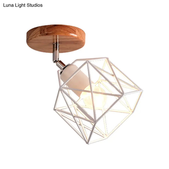 Modern Metal Hexagon Ceiling Light - Gray/White/Pink/Yellow/Blue/Green Semi Flush Mount For Bedroom