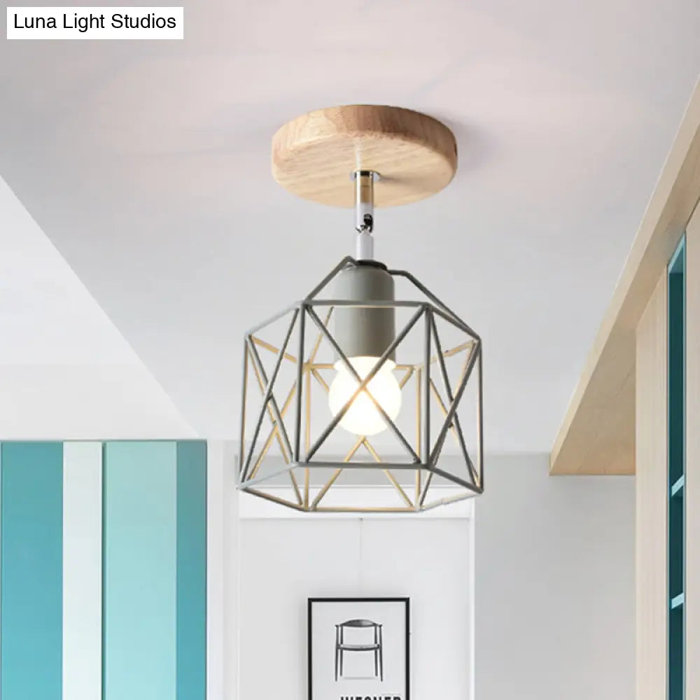 Modern Metal Hexagon Ceiling Light - Gray/White/Pink/Yellow/Blue/Green Semi Flush Mount For Bedroom