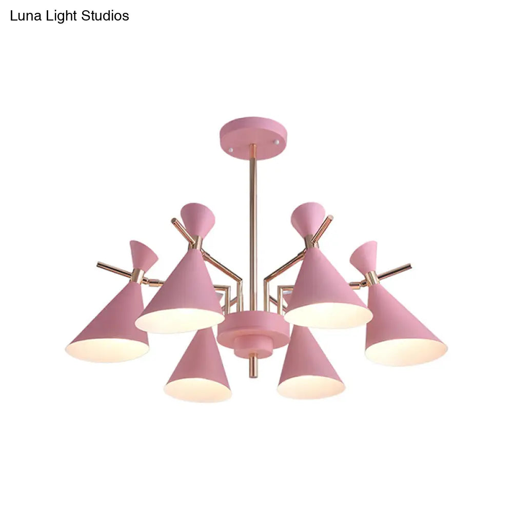 Modern Metal Horn Shape Ceiling Lamp - 6 Light Hanging Chandelier For Bedroom
