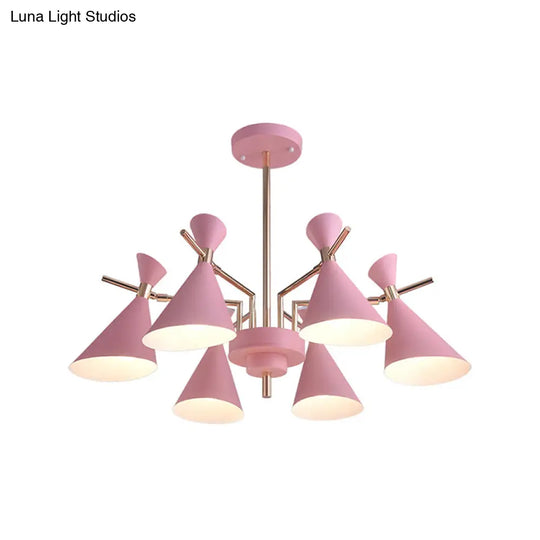 Modern Metal Horn Shape Ceiling Lamp - 6 Light Hanging Chandelier For Bedroom