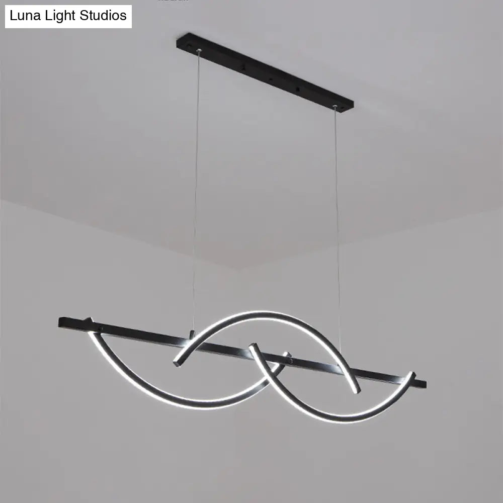 Modern Metal Led 3-Arched Line Restaurant Chandelier In Black/Gold - Warm/White Light