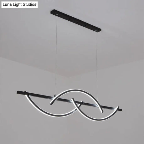 Modern Metal Led 3-Arched Line Restaurant Chandelier In Black/Gold - Warm/White Light