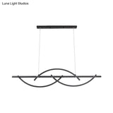 Modern Metal Led 3-Arched Line Restaurant Chandelier In Black/Gold - Warm/White Light