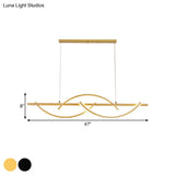 Modern Metal Led 3-Arched Line Restaurant Chandelier In Black/Gold - Warm/White Light