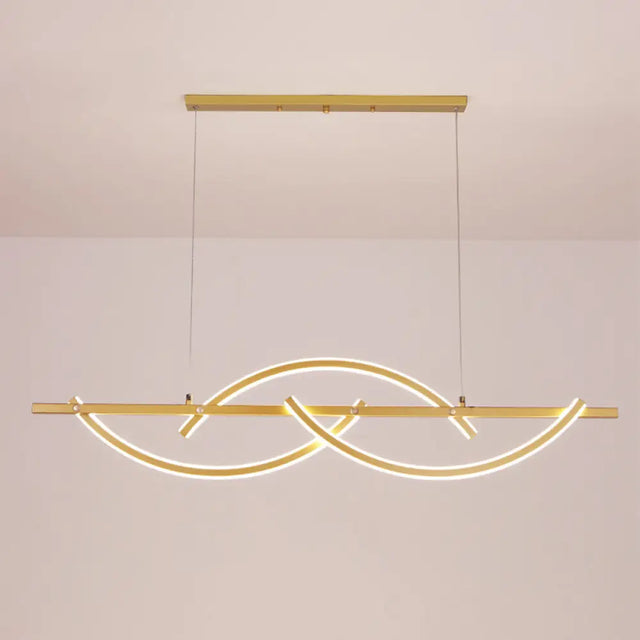 Minimalistic Metal Led Restaurant Chandelier In Black/Gold With 3-Arched Lines Warm/White Light