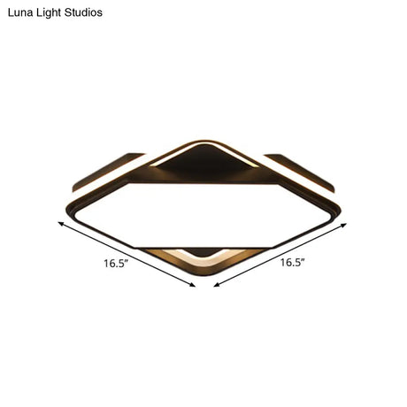 Modern Metal Led Bedroom Flush Mount Lamp - 16.5’/20.5’ W Square Design Black White/Warm Light