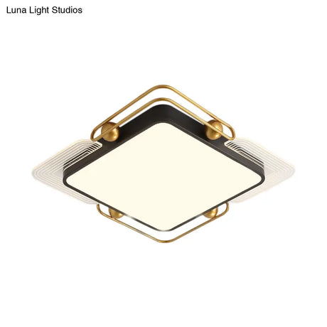 Modern Metal Led Ceiling Light In Black And Gold Square/Rectangular Flush Mount Dia 16.5’/20.5’/35.5