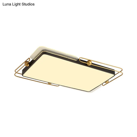 Modern Metal Led Ceiling Light In Black And Gold Square/Rectangular Flush Mount Dia 16.5’/20.5’/35.5