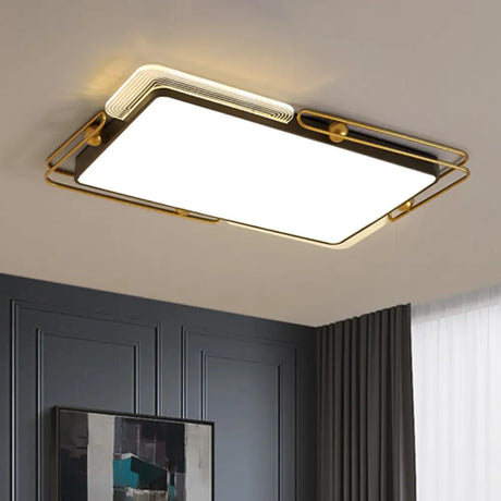 Modern Metal Led Ceiling Light In Black And Gold Square/Rectangular Flush Mount Dia