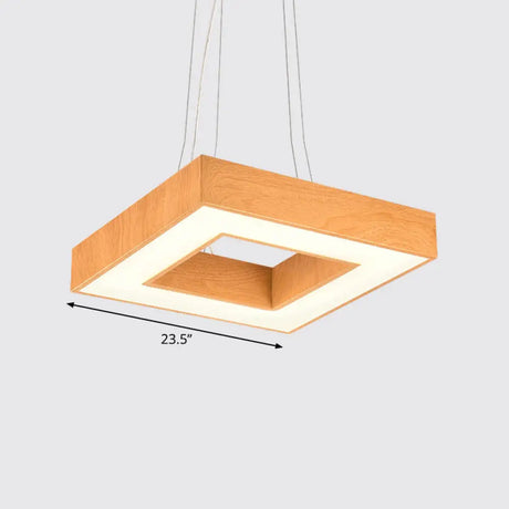 Modern Metal Led Chandelier - Light Wood Square Suspension For Offices / 23.5 Third Gear