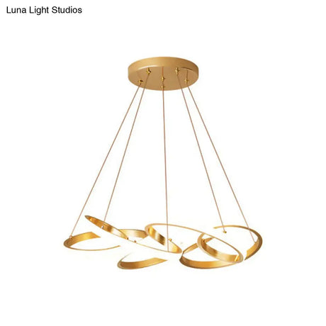 Modern Metal Led Dining Pendant Lamp - Twisted Round Ceiling Chandelier In Gold Warm/White Lighting