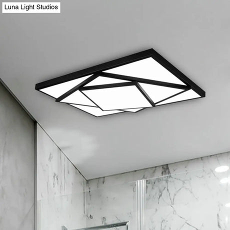 Modern Metal Led Flush Mount Ceiling Light Fixture For Living Room - Black/White Rectangle/Square