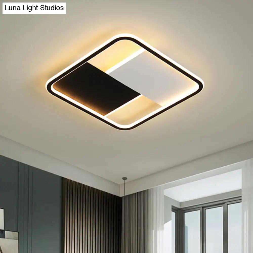Modern Metal Led Flushmount Ceiling Light For Dining Room - Mosaic Square Black