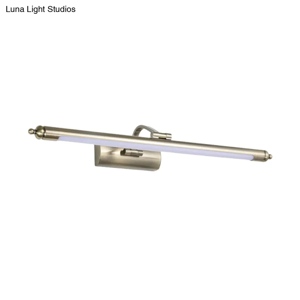 Modern Metal Led Restroom Wall Sconce In Nickel - Warm/White Light