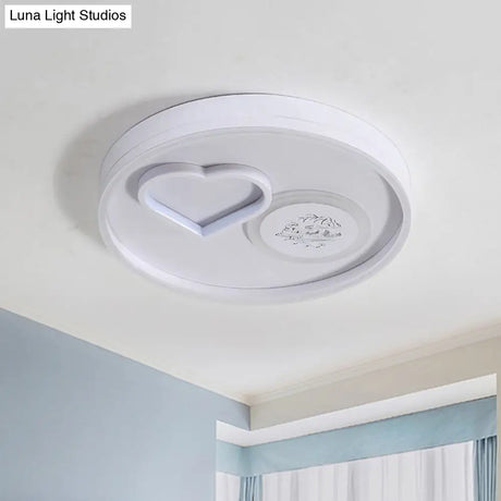 Modern Metal Led Round Flush Light In White/Brown For Living Room Ceiling - Warm/White Indoor