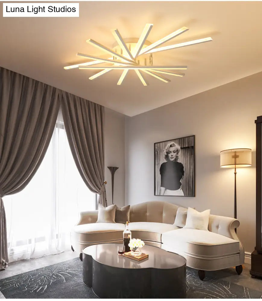 Modern Metal Led Semi Flush Mount Light Fixture For Living Room - 7 Lights