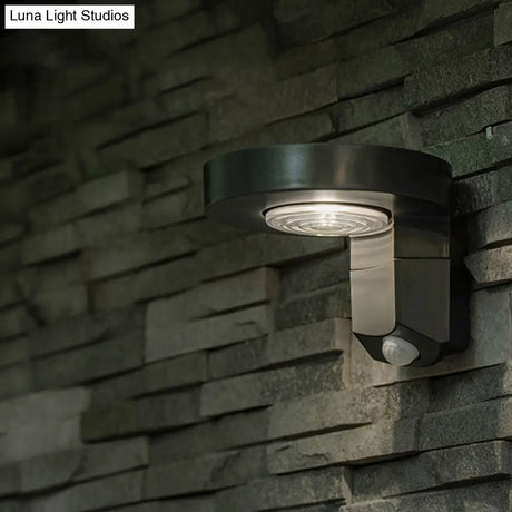 Modern Metal Led Solar Wall Sconce - Black Courtyard Light Fixture