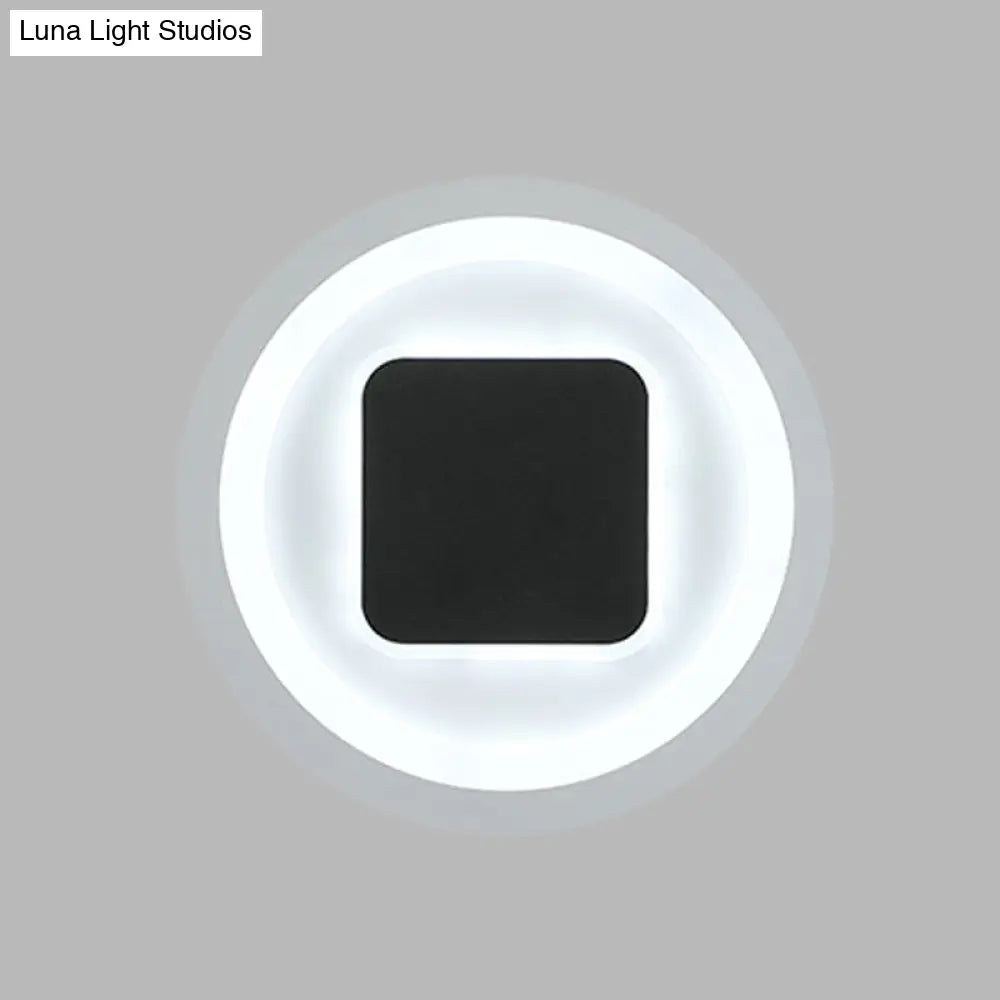 Modern Metal Led Wall Lamp Sconce In Black & White - Square Round Design